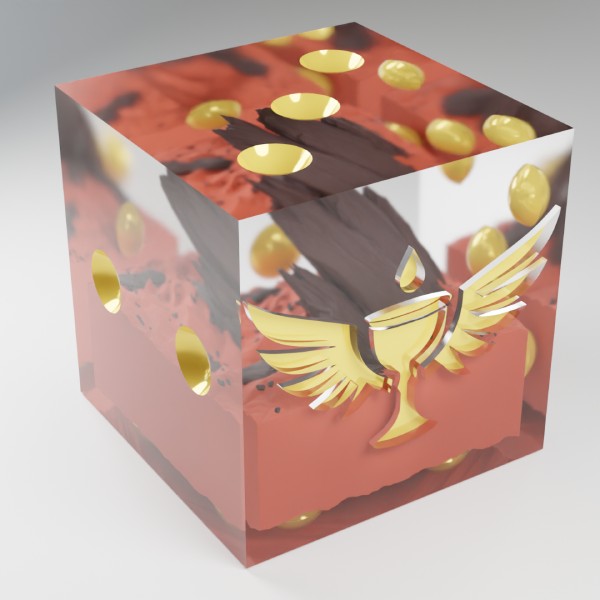 A render of the desert dice with chalice style dice