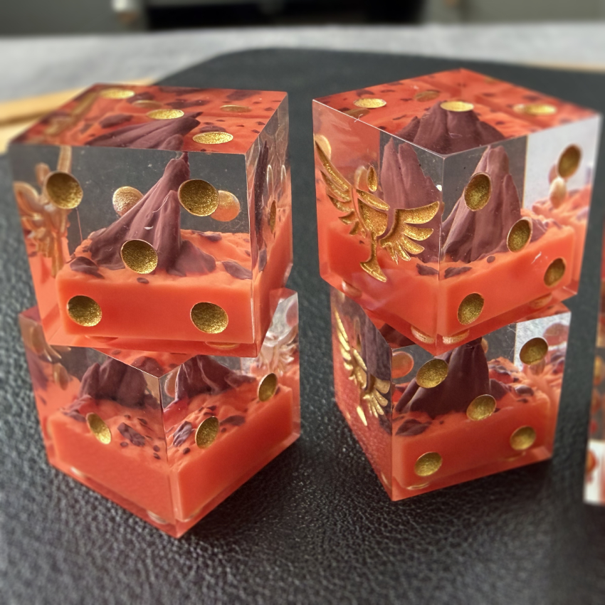 An alt view of four sku002 dice stacked